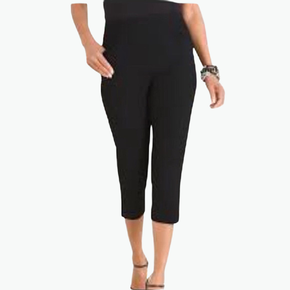 Chicos Travel Collection Solid Black Crepe Capri Pants Size 10 1.5 Regular New